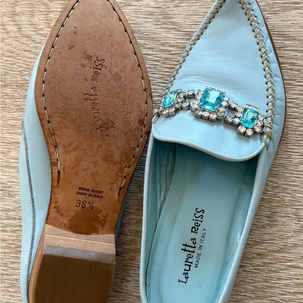 Designer Lauretta Reiss Leather Jewel Mules Loafers - Picture 5 of 9